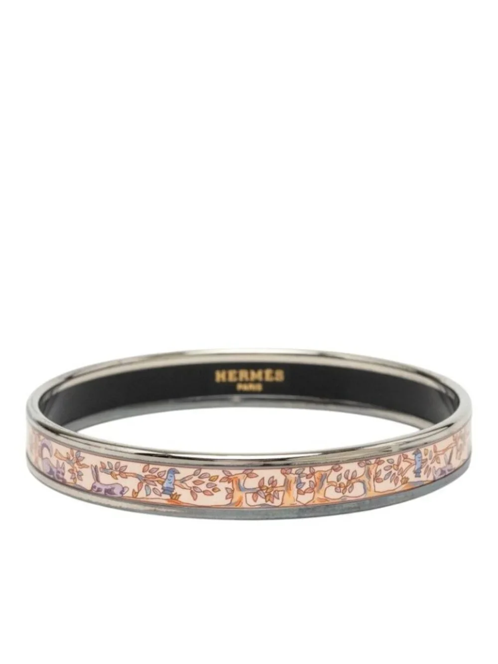 Hermes Enamel PM Bangle Silver Multicolor Metal Bracelet